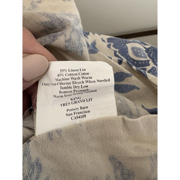 POTTERY BARN Linen KING Duvet  Blue Floral Botanical Palampore? - Picture 7 of 8
